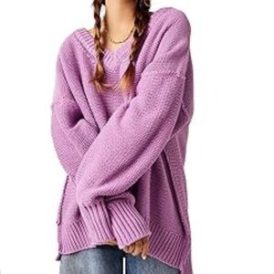 NWT FREE PEOPLE alli v neck oversized sweater  in iris orchid size L-XXL